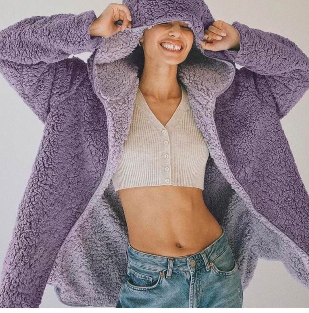 Urban Outfitters Sherpa Teddy Fleece Hooded Jacket sz XS/S Oversized